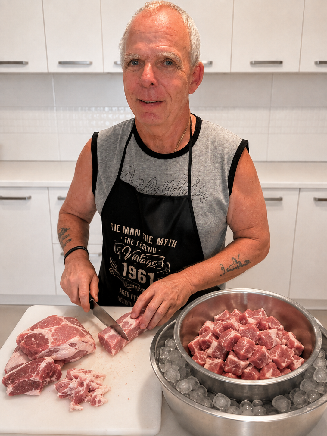 Me cutting meat